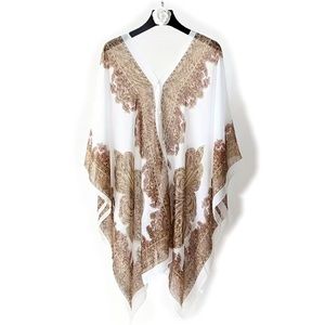 * Lightweight Chifon Cover Up White with Paisley Design Scarf